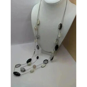 NY Gray Silver Multiple Strands Beaded Long Necklace Women
